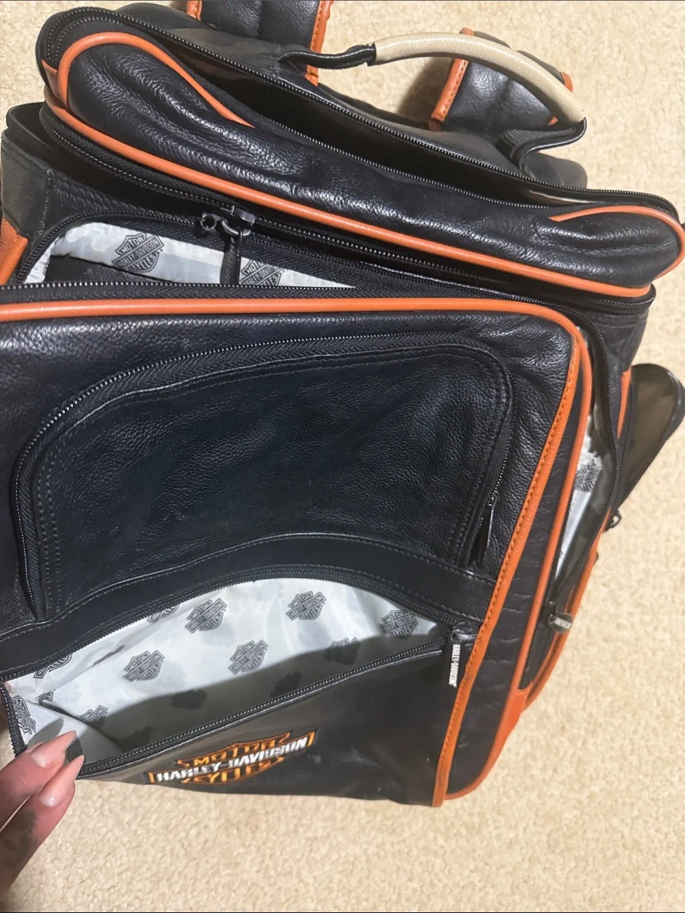 Harley-Davidson Black and Orange Leather Zip Backpack
